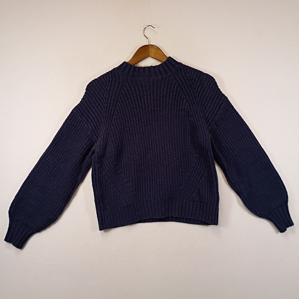 Dark Academia Old Navy Womens Small Navy Blue Shaker Stitch Mock Neck Sweater